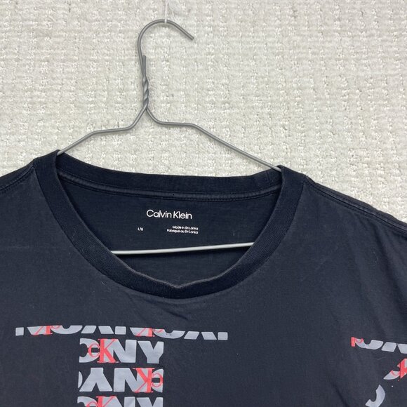 Y2K Calvin Klein T-Shirt Mens L Black Abstract CK Logo Graphic Grey / Red - Picture 6 of 14